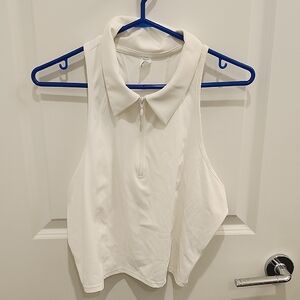 Old Navy Powersoft Go-Dry Collar White Zip Cropped Tank Top Activewear XL Womens